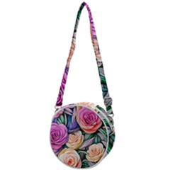 County Charm – Watercolor Flowers Botanical Crossbody Circle Bag by GardenOfOphir