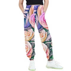 County Charm – Watercolor Flowers Botanical Kids  Elastic Waist Pants by GardenOfOphir