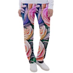 County Charm – Watercolor Flowers Botanical Women s Casual Pants by GardenOfOphir