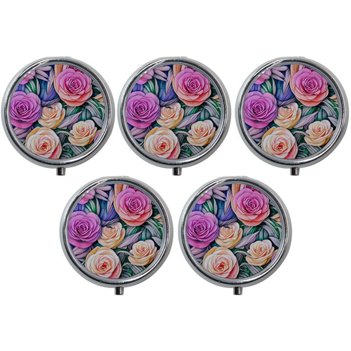 County Charm – Watercolor Flowers Botanical Mini Round Pill Box (Pack of 5)