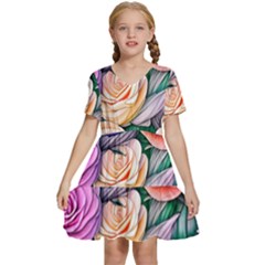 County Charm – Watercolor Flowers Botanical Kids  Short Sleeve Tiered Mini Dress by GardenOfOphir