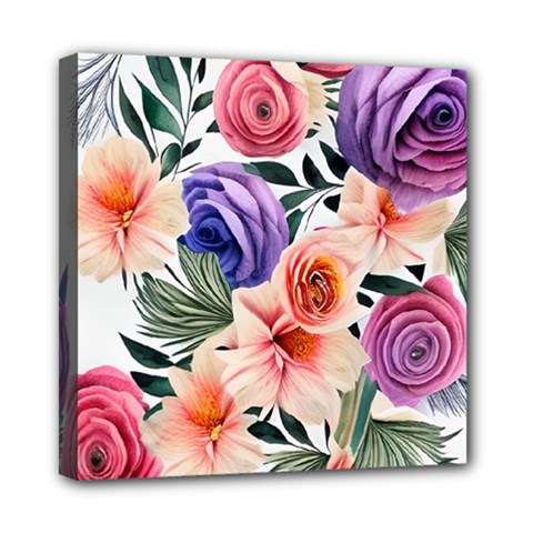 Country-chic Watercolor Flowers Mini Canvas 8  X 8  (stretched) by GardenOfOphir