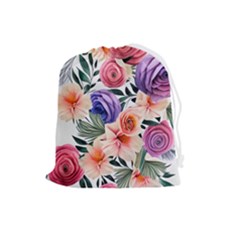 Country-chic Watercolor Flowers Drawstring Pouch (large) by GardenOfOphir