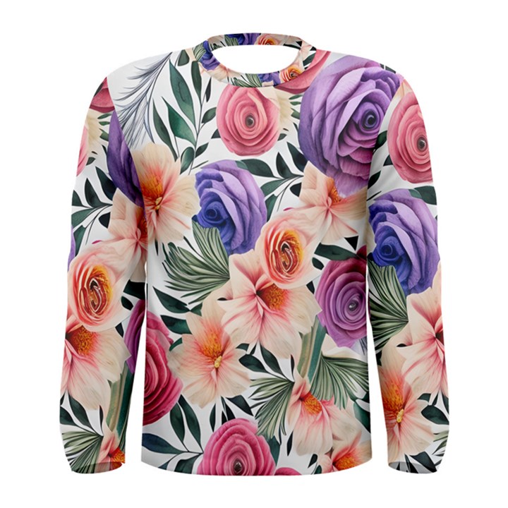 Country-chic Watercolor Flowers Men s Long Sleeve Tee