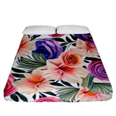 Country-chic Watercolor Flowers Fitted Sheet (queen Size) by GardenOfOphir