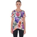 Country-chic Watercolor Flowers Cut Out Side Drop Tee View1