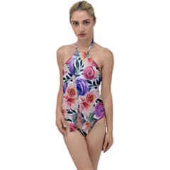 Country-chic Watercolor Flowers Go With The Flow One Piece Swimsuit by GardenOfOphir