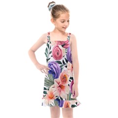 Country-chic Watercolor Flowers Kids  Overall Dress by GardenOfOphir