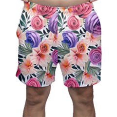 Country-chic Watercolor Flowers Men s Shorts by GardenOfOphir