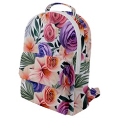 Country-chic Watercolor Flowers Flap Pocket Backpack (small) by GardenOfOphir