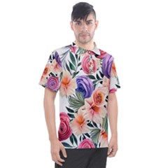 Country-chic Watercolor Flowers Men s Polo Tee by GardenOfOphir