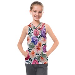 Country-chic Watercolor Flowers Kids  Sleeveless Hoodie by GardenOfOphir