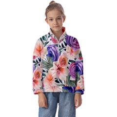 Country-chic Watercolor Flowers Kids  Half Zip Hoodie by GardenOfOphir