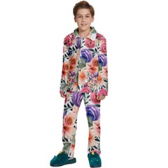 Country-chic Watercolor Flowers Kids  Long Sleeve Velvet Pajamas Set