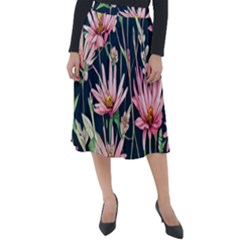 Choice And Creative Watercolor Flowers Classic Velour Midi Skirt  by GardenOfOphir