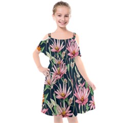 Choice And Creative Watercolor Flowers Kids  Cut Out Shoulders Chiffon Dress by GardenOfOphir