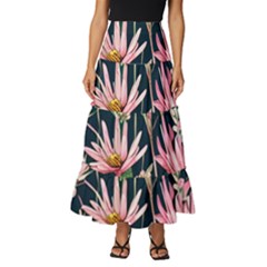 Choice And Creative Watercolor Flowers Tiered Ruffle Maxi Skirt