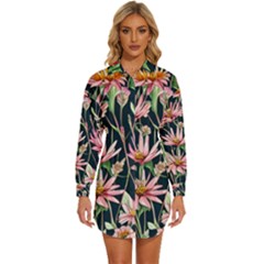 Choice And Creative Watercolor Flowers Womens Long Sleeve Shirt Dress