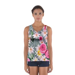 Classy And Chic Watercolor Flowers Sport Tank Top 