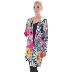 Classy And Chic Watercolor Flowers Hooded Pocket Cardigan by GardenOfOphir