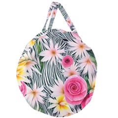 Classy And Chic Watercolor Flowers Giant Round Zipper Tote by GardenOfOphir