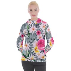 Classy And Chic Watercolor Flowers Women s Hooded Pullover by GardenOfOphir