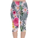 Classy And Chic Watercolor Flowers Velvet Capri Leggings  View2