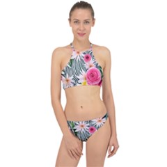 Classy And Chic Watercolor Flowers Racer Front Bikini Set