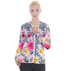 Classy And Chic Watercolor Flowers Casual Zip Up Jacket by GardenOfOphir