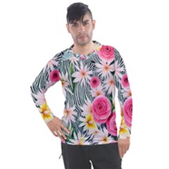 Classy And Chic Watercolor Flowers Men s Pique Long Sleeve Tee