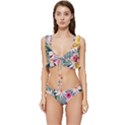 Classy And Chic Watercolor Flowers Low Cut Ruffle Edge Bikini Set View1