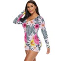 Classy And Chic Watercolor Flowers Long Sleeve Boyleg Swimsuit View2