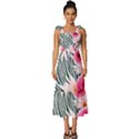 Classy And Chic Watercolor Flowers Tie-Strap Tiered Midi Chiffon Dress View1