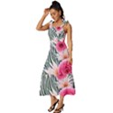 Classy And Chic Watercolor Flowers Tie-Strap Tiered Midi Chiffon Dress View2