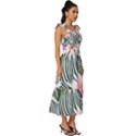 Classy And Chic Watercolor Flowers Tie-Strap Tiered Midi Chiffon Dress View3