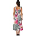 Classy And Chic Watercolor Flowers Tie-Strap Tiered Midi Chiffon Dress View4