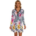 Classy And Chic Watercolor Flowers Long Sleeve Deep V Mini Dress  View1