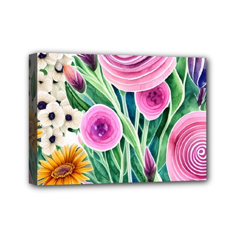 Cheerful And Captivating Watercolor Flowers Mini Canvas 7  X 5  (stretched) by GardenOfOphir