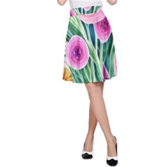 Cheerful And Captivating Watercolor Flowers A-line Skirt by GardenOfOphir