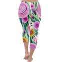 Cheerful And Captivating Watercolor Flowers Capri Winter Leggings  View4