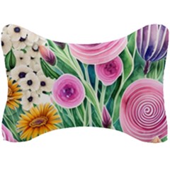 Cheerful And Captivating Watercolor Flowers Seat Head Rest Cushion by GardenOfOphir