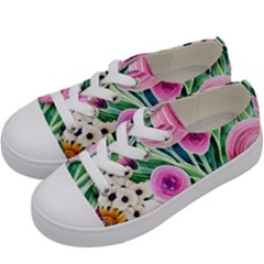 Cheerful And Captivating Watercolor Flowers Kids  Low Top Canvas Sneakers by GardenOfOphir