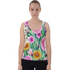 Cheerful And Captivating Watercolor Flowers Velvet Tank Top by GardenOfOphir