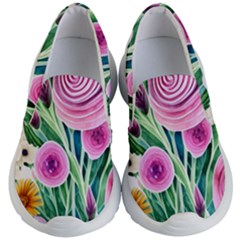 Cheerful And Captivating Watercolor Flowers Kids Lightweight Slip Ons by GardenOfOphir