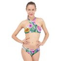 Cheerful And Captivating Watercolor Flowers High Neck Bikini Set View1