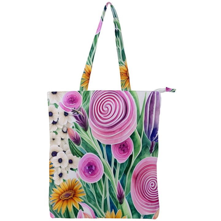 Cheerful And Captivating Watercolor Flowers Double Zip Up Tote Bag