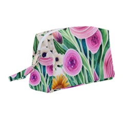 Cheerful And Captivating Watercolor Flowers Wristlet Pouch Bag (medium) by GardenOfOphir