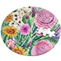 Cheerful And Captivating Watercolor Flowers Wooden Puzzle Round View2