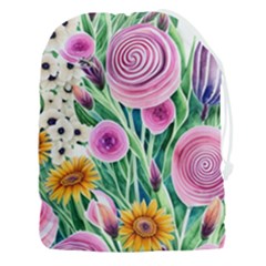 Cheerful And Captivating Watercolor Flowers Drawstring Pouch (3xl) by GardenOfOphir