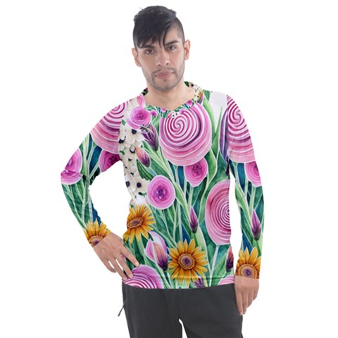 Cheerful And Captivating Watercolor Flowers Men s Pique Long Sleeve Tee by GardenOfOphir